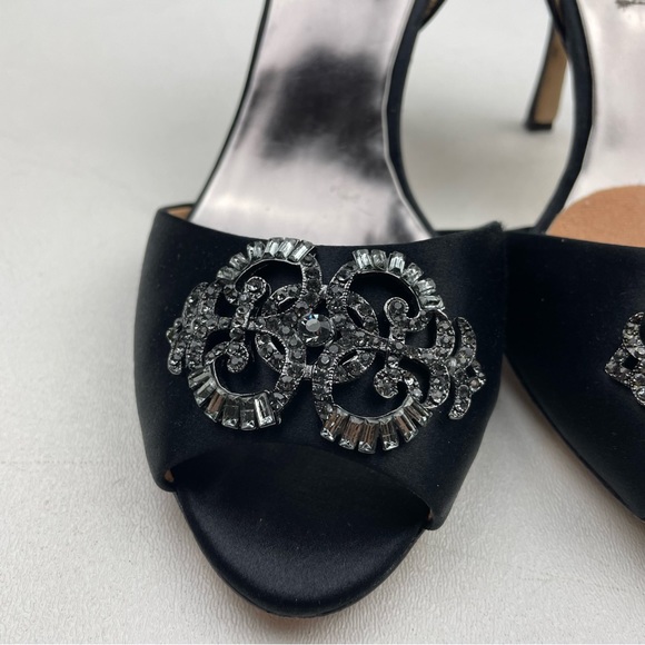 Badgley Mischka Black Satin Embellished Heels Size 8.5 - Picture 3 of 10